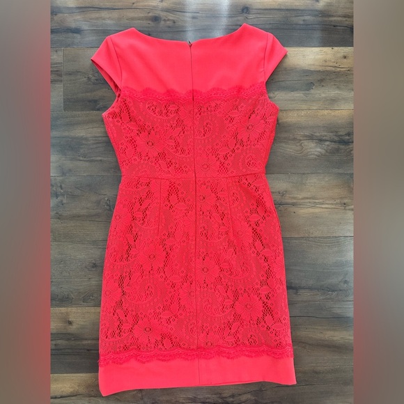 Adrianna Papell Red Lace Sheath Dress Cap Sleeve Size 2 - Picture 5 of 7